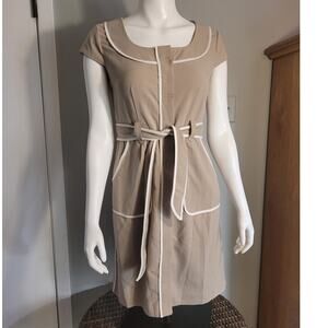 Sandra Darren 6P Tan Career Dress Belted Work Officewear Modest Petite Neutral